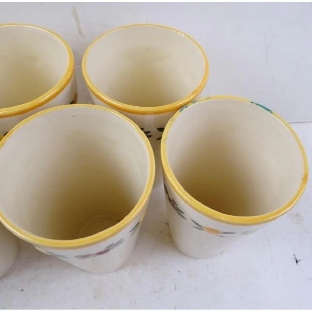 Franciscan Fruit Ceramic Tumblers Set of 8 Cream Yellow Trim Made in California